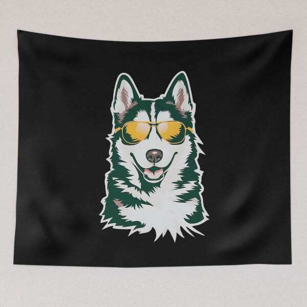 Item preview, stylized illustration of a cool dog, likely a Husky or similar breed, wearing orange aviator sunglasses designed and sold by MotivaChic.