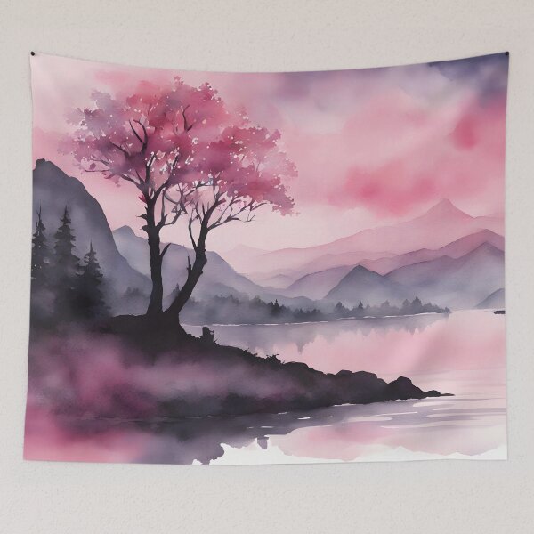 Item preview, Pink Silhouette Lake View designed and sold by CalmnessbyChoice.