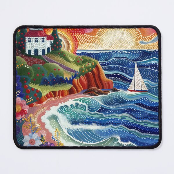 Item preview, Seaside Castle at Sunset, Folk Art Style designed and sold by Neika Shimm Designs.