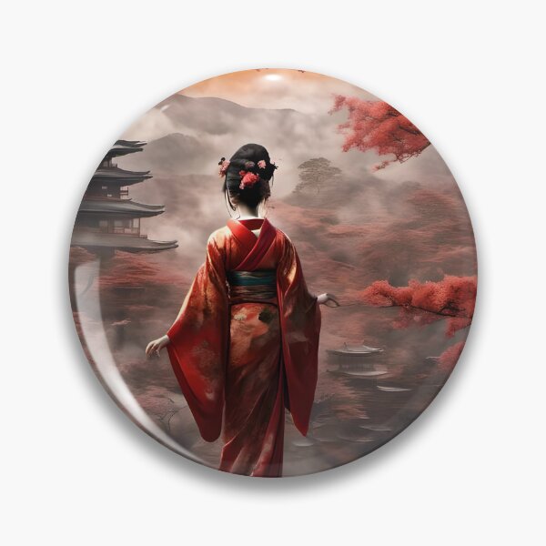 Item preview, Beautiful abstract geisha, kimono , in sunrise with flowers designed and sold by Coolparrotgirl.