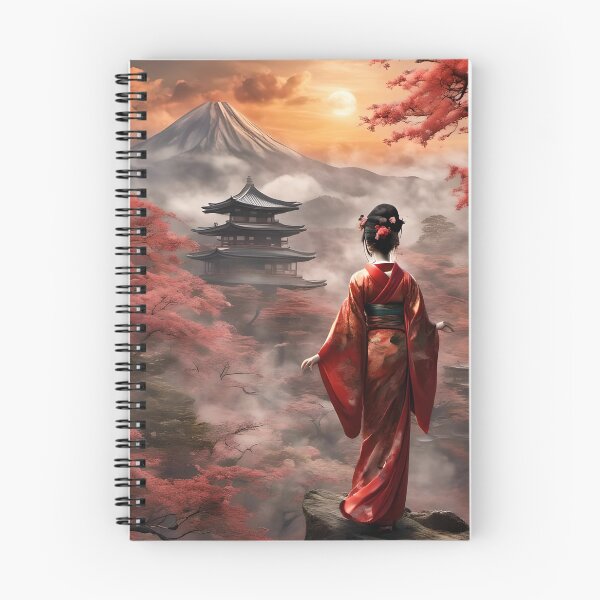 Item preview, Beautiful abstract geisha, kimono , in sunrise with flowers designed and sold by Coolparrotgirl.