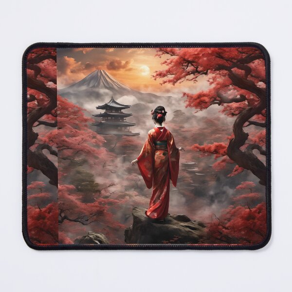 Item preview, Beautiful abstract geisha, kimono , in sunrise with flowers designed and sold by Coolparrotgirl.