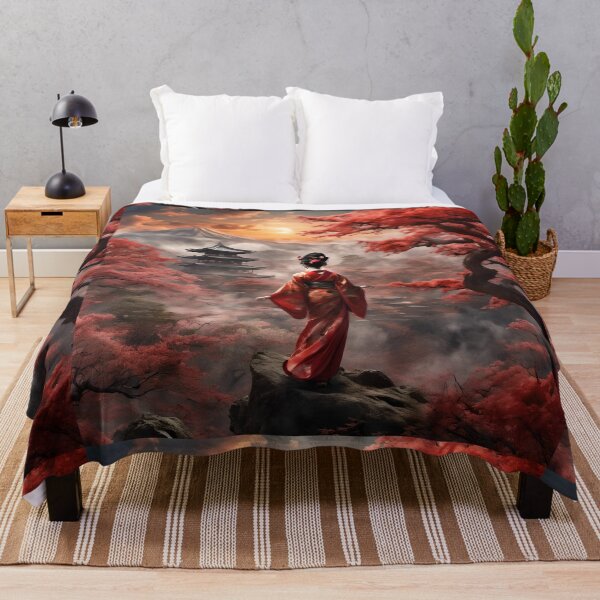 Item preview, Beautiful abstract geisha, kimono , in sunrise with flowers designed and sold by Coolparrotgirl.