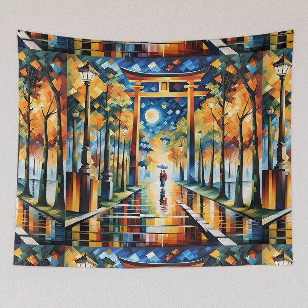 Item preview, Beautiful abstract geisha, kimono , in sunrise with flowers designed and sold by Coolparrotgirl.