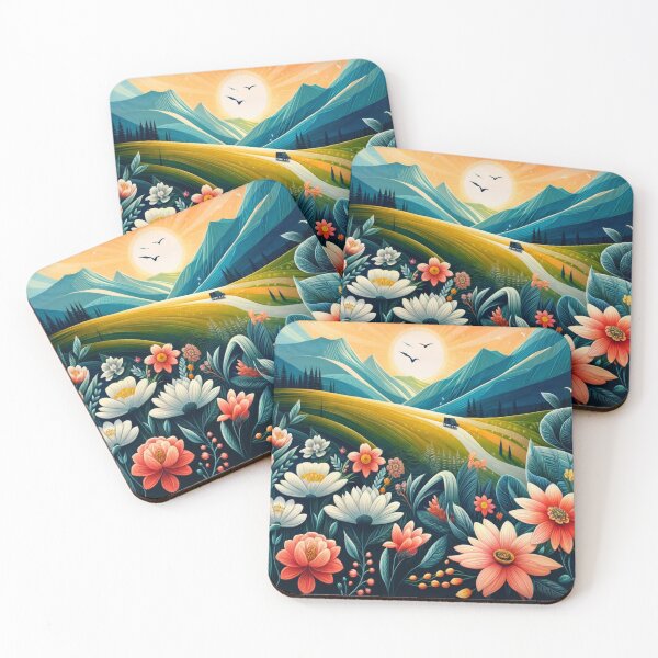 Item preview, The design is colorful with orange, pink and white flowers, with a mountainous and floral pattern. designed and sold by Ulykit.
