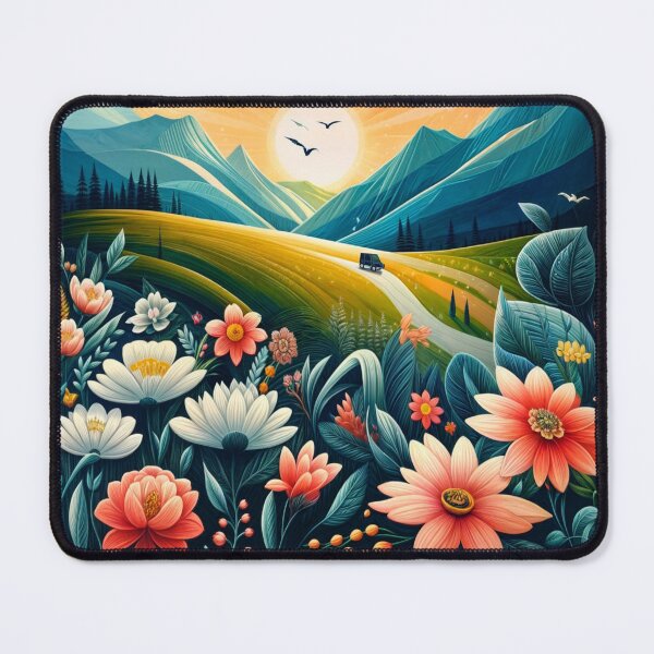 Item preview, The design is colorful with orange, pink and white flowers, with a mountainous and floral pattern. designed and sold by Ulykit.