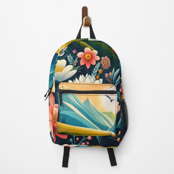 Item preview, The design is colorful with orange, pink and white flowers, with a mountainous and floral pattern. designed and sold by Ulykit.