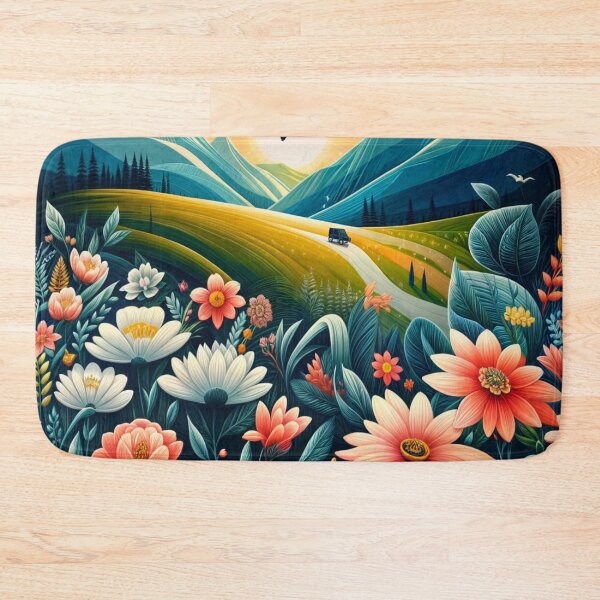 Item preview, The design is colorful with orange, pink and white flowers, with a mountainous and floral pattern. designed and sold by Ulykit.