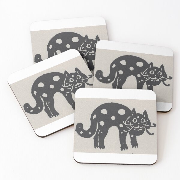 Item preview, Happy black cat lino print designed and sold by CrittersByLola.