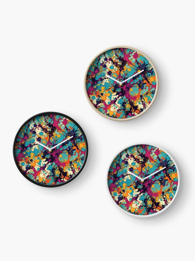 Thumbnail 3 of 4, Clock, Abstract Colorful Paint Splatter Pattern designed and sold by calibrit.