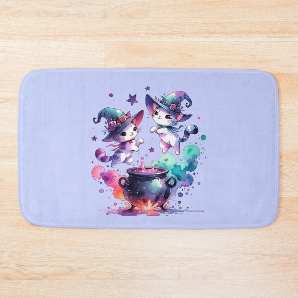 Item preview, Whimsical watercolour witchy cats dancing around a cauldron designed and sold by BritishDelights.