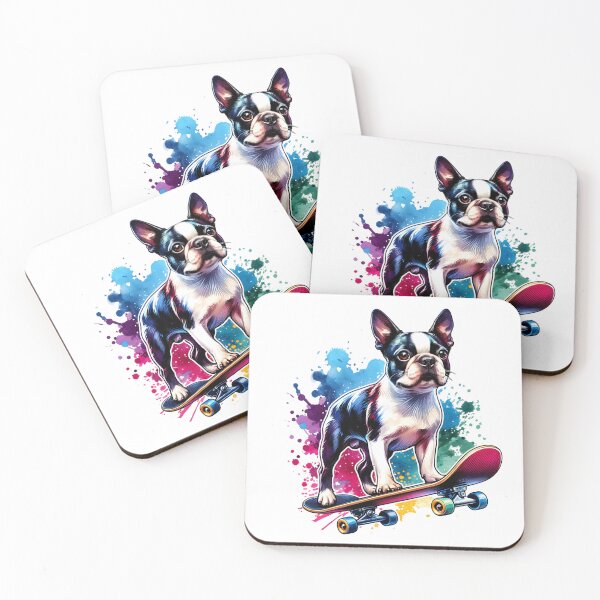 Item preview, Watercolor Boston Terrier Skateboarding designed and sold by TheAnimalZ00.