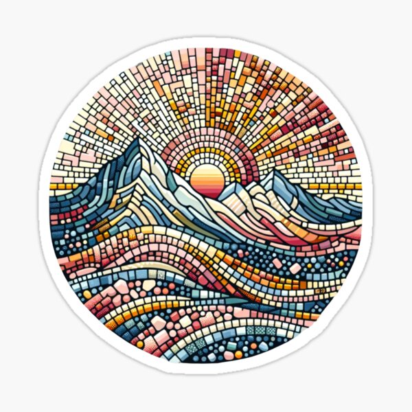 Artikel-Vorschau von Lebendiger Mosaik-Sonnenaufgang über Berggipfeln - farbenfrohe Landschaftskunst, designt und verkauft von Studio70Nine.