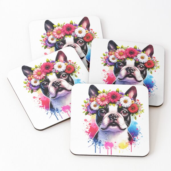 Item preview, Boston Terrier Wearing Flower Crown designed and sold by TheAnimalZ00.