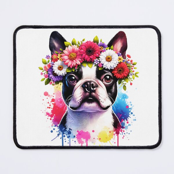 Item preview, Boston Terrier Wearing Flower Crown designed and sold by TheAnimalZ00.