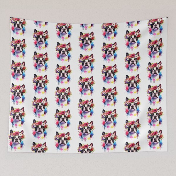 Item preview, Boston Terrier Wearing Flower Crown designed and sold by TheAnimalZ00.