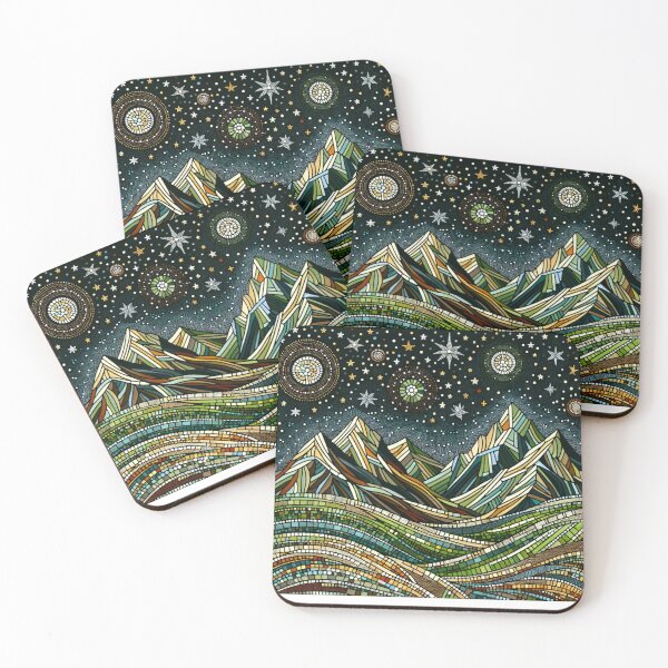 Item preview, Starry Night Mosaic Over Majestic Mountains - Intricate Landscape Art designed and sold by Studio70Nine.