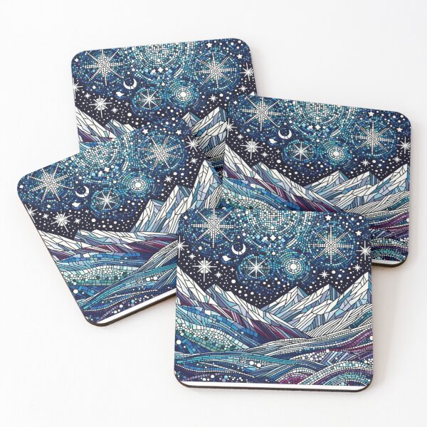 Item preview, Celestial Mosaic Mountains - Starry Night Landscape Art designed and sold by Studio70Nine.