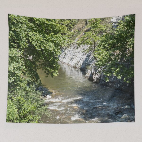 Item preview, Mountain River Bend Around White Limestone Cliffside designed and sold by Georgia Mizuleva.