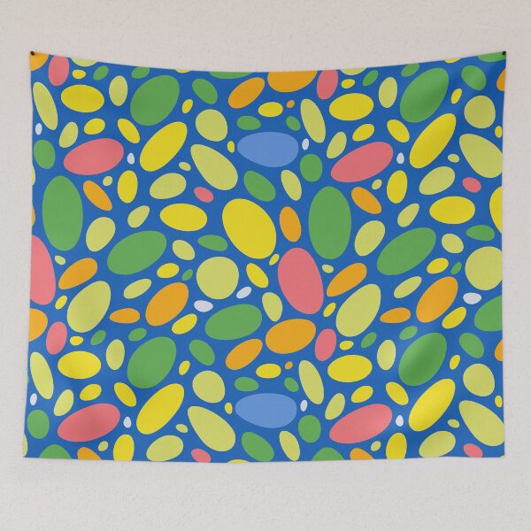 Item preview, Yellow Colorful Bean Pebbles on Blue Abstract Pattern  designed and sold by patternsoup.
