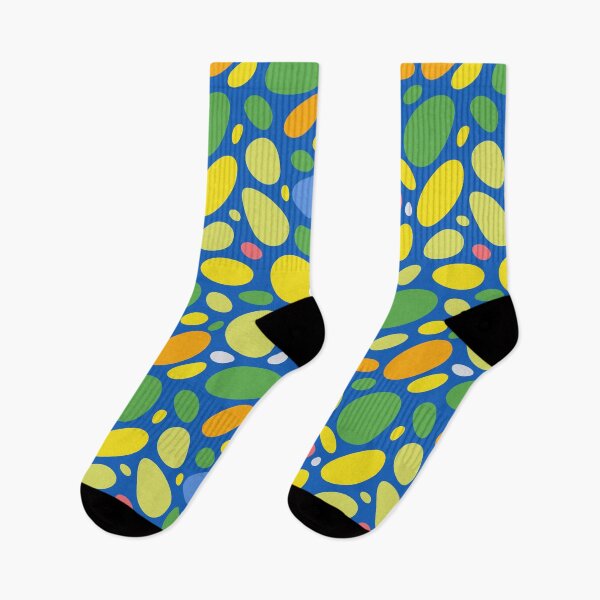 Item preview, Yellow Colorful Bean Pebbles on Blue Abstract Pattern  designed and sold by patternsoup.