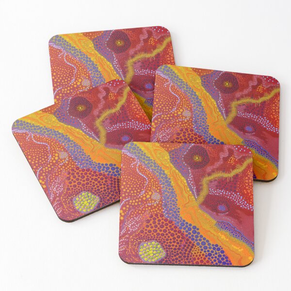 Item preview, Colorful Australian Aboriginal Artwork, Vibrant Indigenous Australian Art, Aboriginal Dot Painting, Red, Orange, Yellow, Pink designed and sold by IuliiaArtPrints.