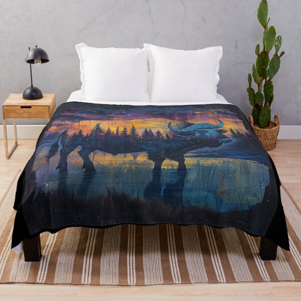 Item preview, Silhouette Water Buffalo Northern Lights designed and sold by Myra365Art.