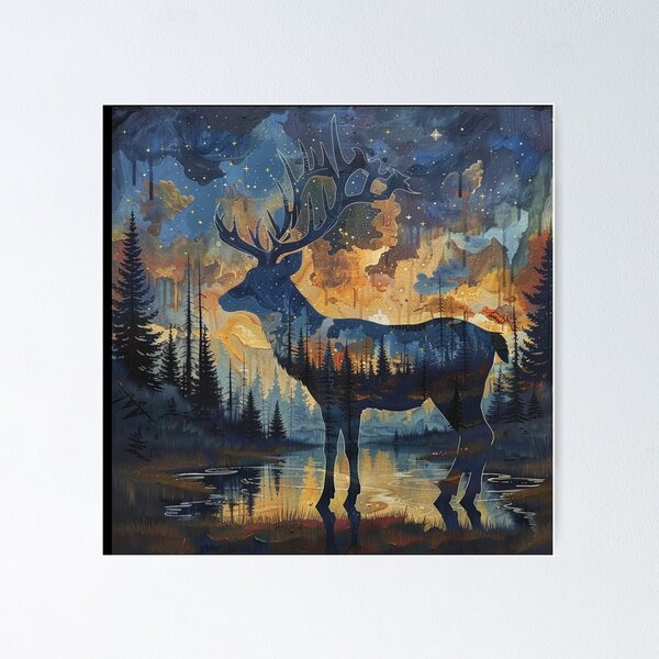 Item preview, Silhouette Deer Northern Lights  designed and sold by Myra365Art.