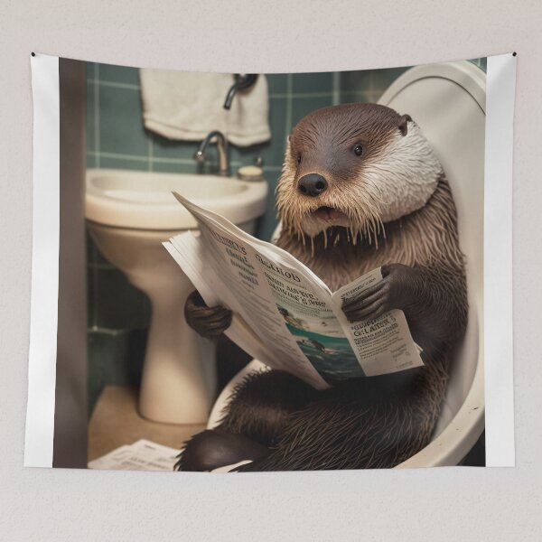 Item preview, Otter Sitting on the Toilet Reading a Newspaper designed and sold by RobertoGreen.