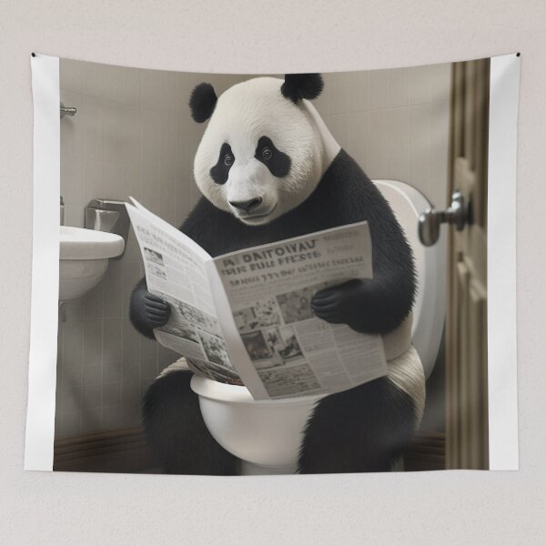 Item preview, Panda Sitting on the Toilet Reading a Newspaper designed and sold by RobertoGreen.