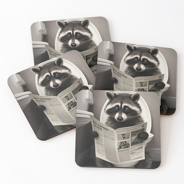 Item preview, Raccoon Sitting on the Toilet Reading a Newspaper designed and sold by RobertoGreen.