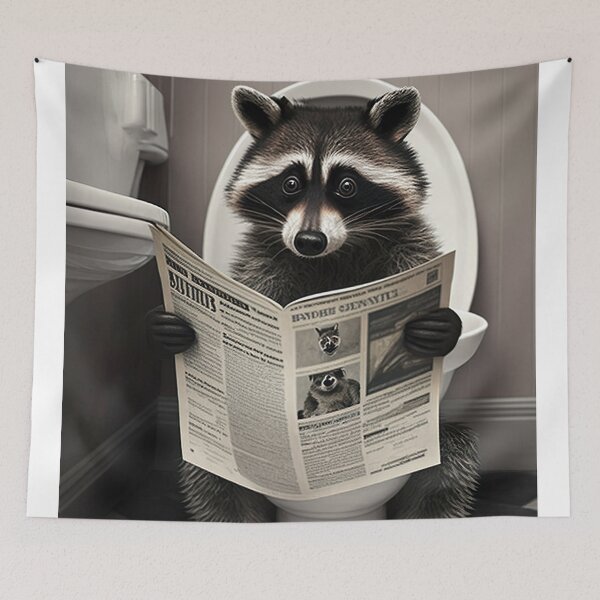 Item preview, Raccoon Sitting on the Toilet Reading a Newspaper designed and sold by RobertoGreen.