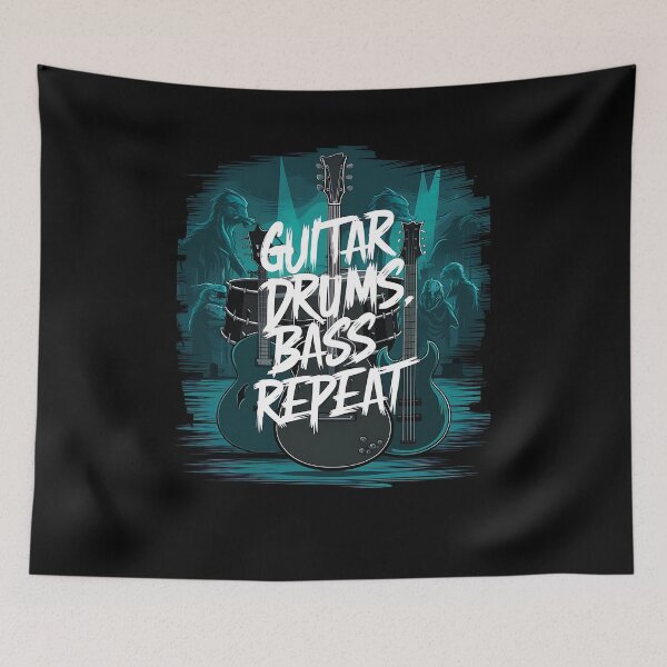 Item preview, GUITAR DRUMS BASS REPEAT cool rock band music design designed and sold by Jt41.