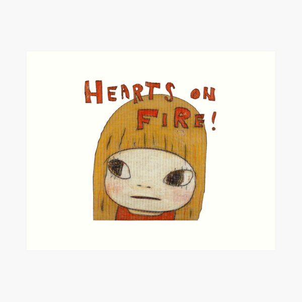 Item preview, Vintage yoshitomo nara hearts on fire painting designed and sold by Leograces.
