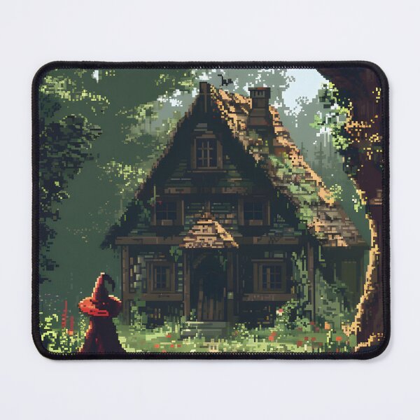 Item preview, A witch near a small forest hut PIXEL ART designed and sold by HappyStickBike.