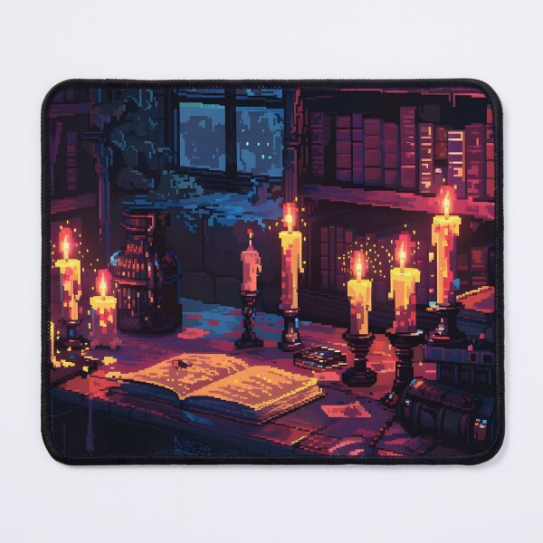 Item preview, Notes on the desk surrounded by candles PIXEL ART designed and sold by HappyStickBike.
