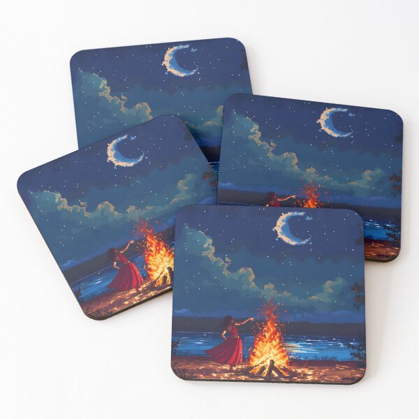Item preview, A woman dancing in front of a fire PIXEL ART designed and sold by HappyStickBike.