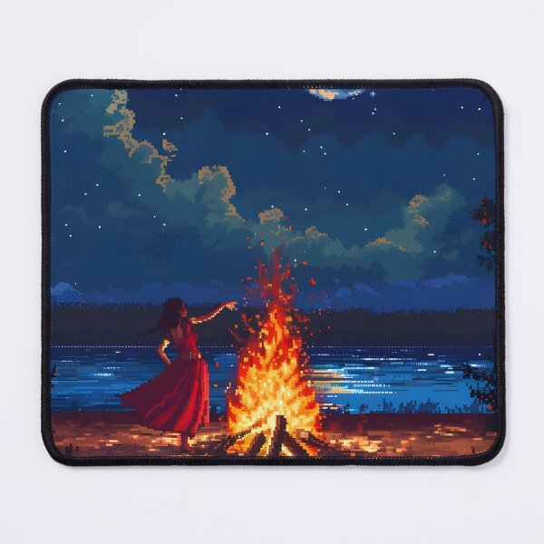 Item preview, A woman dancing in front of a fire PIXEL ART designed and sold by HappyStickBike.