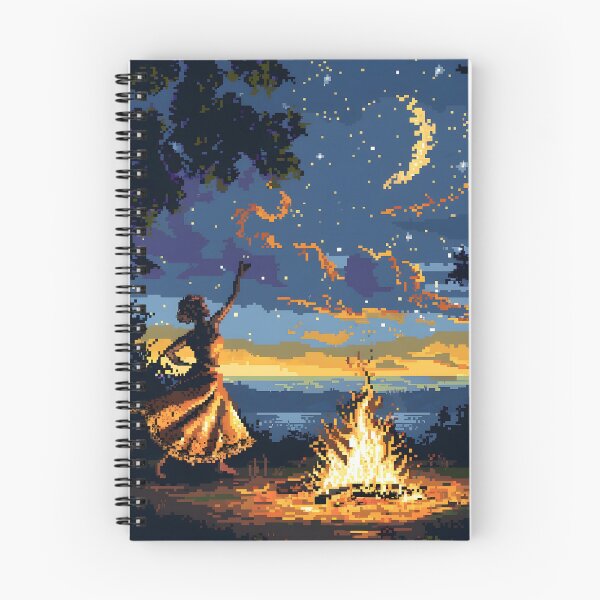 Item preview, A woman dancing in front of a fire PIXEL ART designed and sold by HappyStickBike.