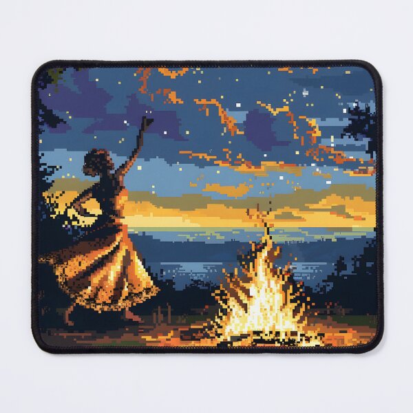Item preview, A woman dancing in front of a fire PIXEL ART designed and sold by HappyStickBike.