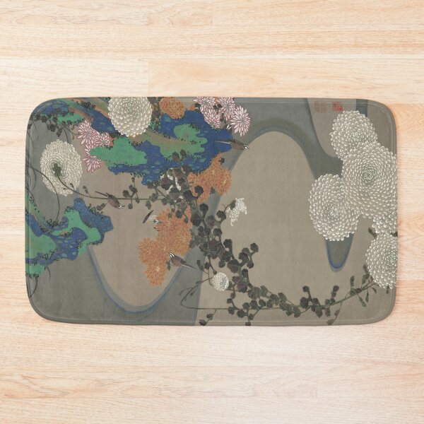 Item preview, Chrysanthemums by a stream with rocks by Ito Jakuchu - Professional Enhanced Rejuvenated version designed and sold by EmeraldeaArt.