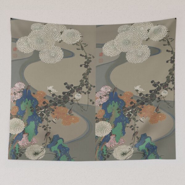 Item preview, Chrysanthemums by a stream with rocks by Ito Jakuchu - Professional Enhanced Rejuvenated version designed and sold by EmeraldeaArt.