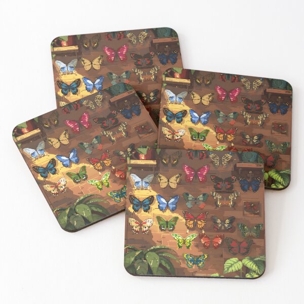 Item preview, Colección de mariposas en un muro de piedra PIXEL ART designed and sold by HappyStickBike.