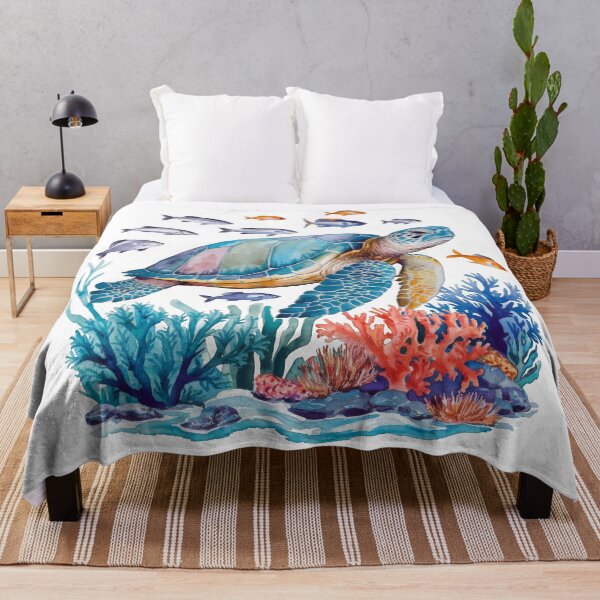 Item preview, Watercolor Sea Turtle and Coral Reef designed and sold by behnay.