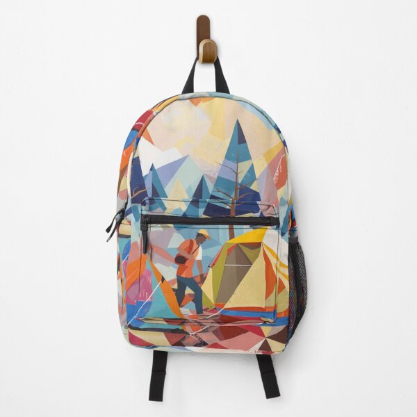 Item preview, Campers setting up tents geometric patterns Active Outdoors Inspired Art designed and sold by CDC40.