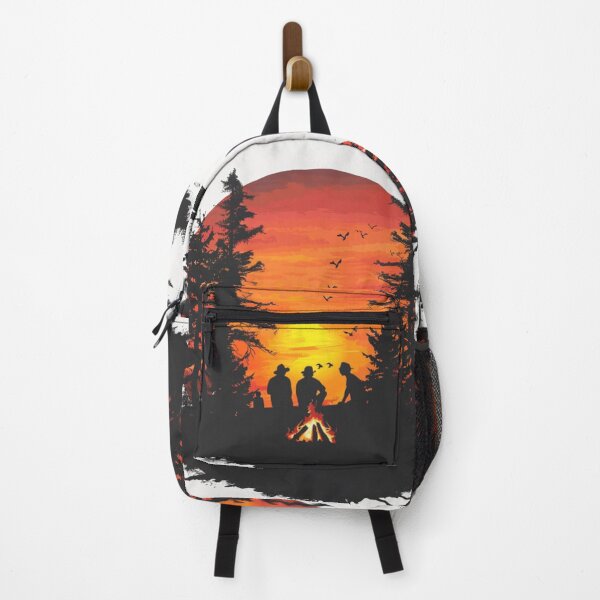 Item preview, Campers sunset gradient backdrop around campfire Active Outdoors Inspired Art designed and sold by CDC40.