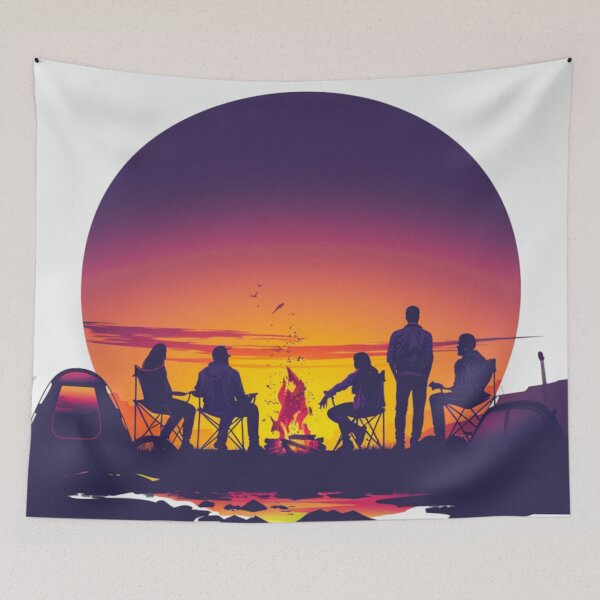 Item preview, Campers sunset gradient backdrop around campfire Active Outdoors Inspired Art designed and sold by CDC40.