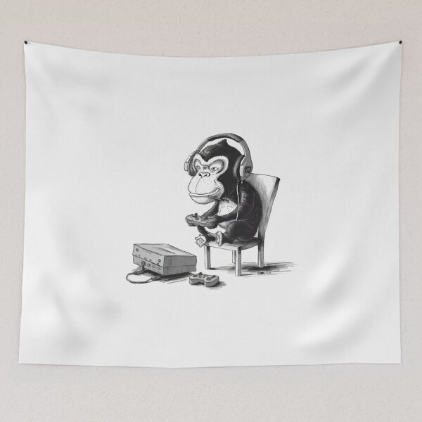 Item preview, Monkey plays video games, FunnyFits, FunnyFits70, Humor, Silly, bananas, gaming, Funny, Monkey,  designed and sold by FunnyFits70.