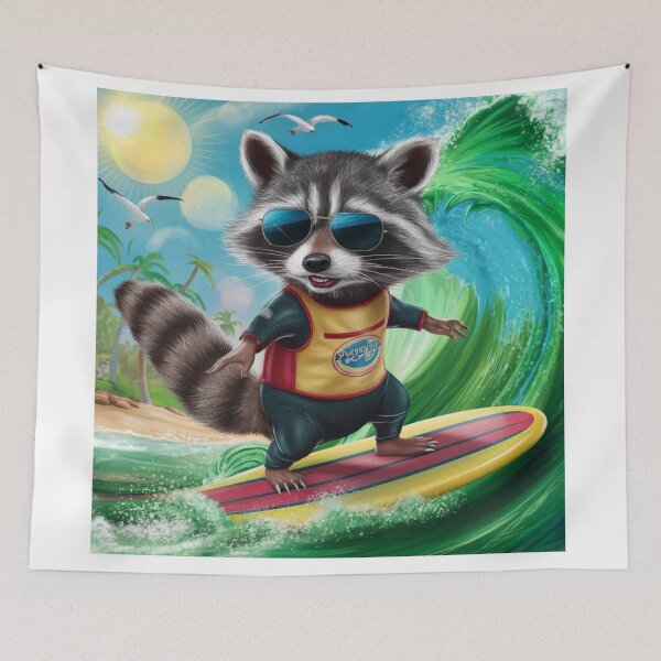 Item preview, "RACCOON SURFING ". Funny mapache  designed and sold by Obinne.
