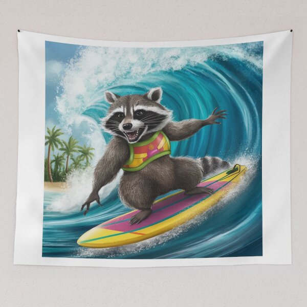 Item preview, "MAPACHE SURFING " RACCOON SURFING LOVER  designed and sold by Obinne.